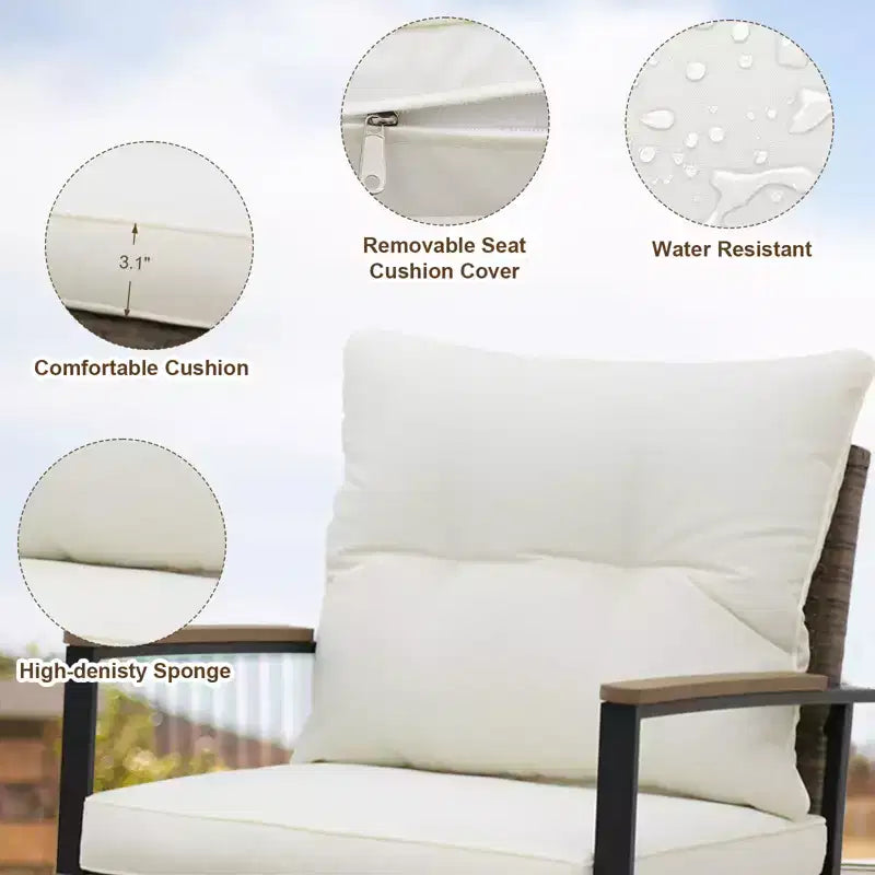 EAGLE PEAK Ensemble de conversation 3 pièces en rotin pour patio, comprenant un fauteuil à bascule et un canapé rembourré, mobilier de jardin