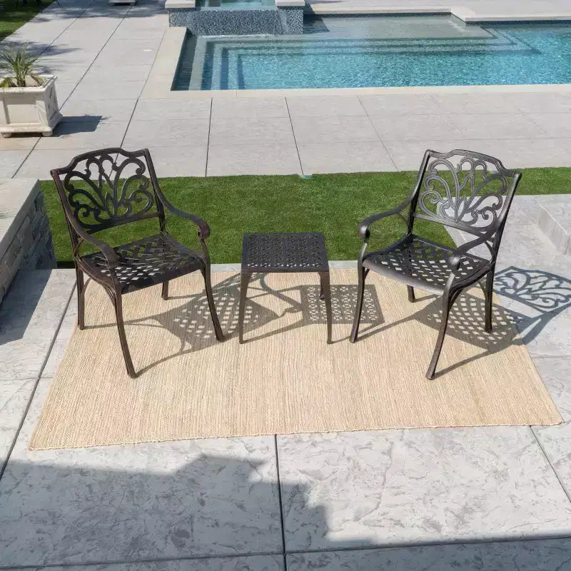 Christopher Knight Home Kai Outdoor Aluminum 3 Piece Chat Set, Bronze