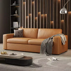 ATJafurn Canapé d'angle en cuir orange de 210 cm, causeuse capitonnée de style moderne du milieu du siècle avec accoudoirs carrés pour salon et petits espaces