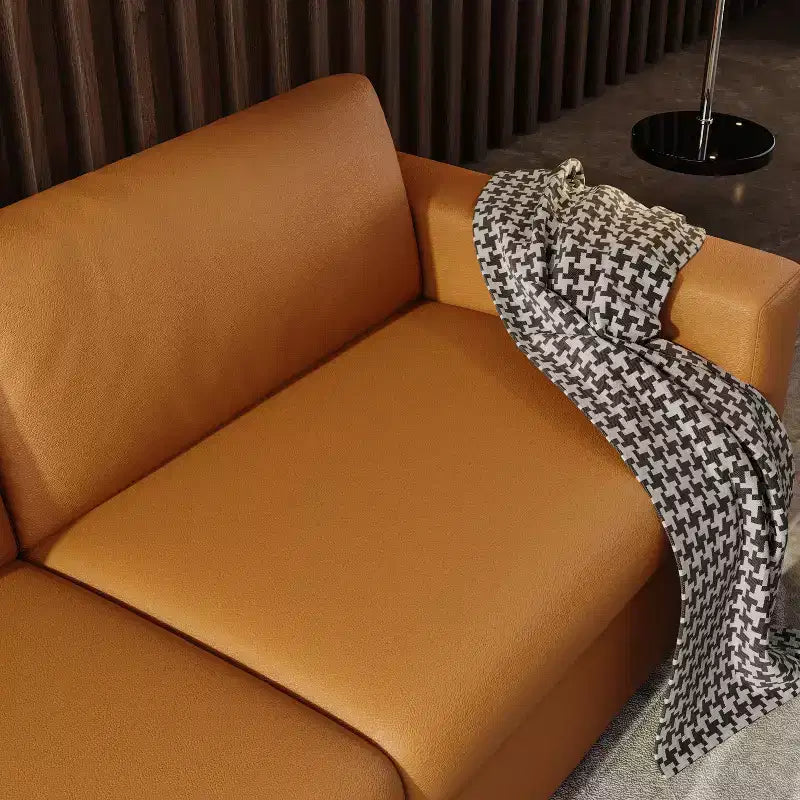 ATJafurn Canapé d'angle en cuir orange de 210 cm, causeuse capitonnée de style moderne du milieu du siècle avec accoudoirs carrés pour salon et petits espaces