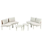Ensemble de canapé de patio 6 ou 8 pièces, demi-lune, pour l'extérieur, avec 2 tables basses, oreillers, coussins, rotin PE, beige/gris-ModernLuxe