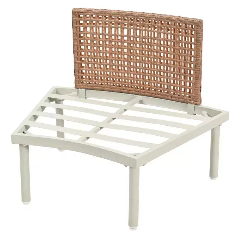 Ensemble de canapé de patio 6 ou 8 pièces, demi-lune, pour l'extérieur, avec 2 tables basses, oreillers, coussins, rotin PE, beige/gris-ModernLuxe