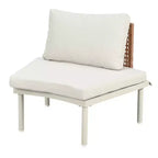 Ensemble de canapé de patio 6 ou 8 pièces, demi-lune, pour l'extérieur, avec 2 tables basses, oreillers, coussins, rotin PE, beige/gris-ModernLuxe