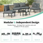 Ensemble de canapé de patio 6 ou 8 pièces, demi-lune, pour l'extérieur, avec 2 tables basses, oreillers, coussins, rotin PE, beige/gris-ModernLuxe