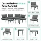 Ensemble de canapé de patio 6 ou 8 pièces, demi-lune, pour l'extérieur, avec 2 tables basses, oreillers, coussins, rotin PE, beige/gris-ModernLuxe