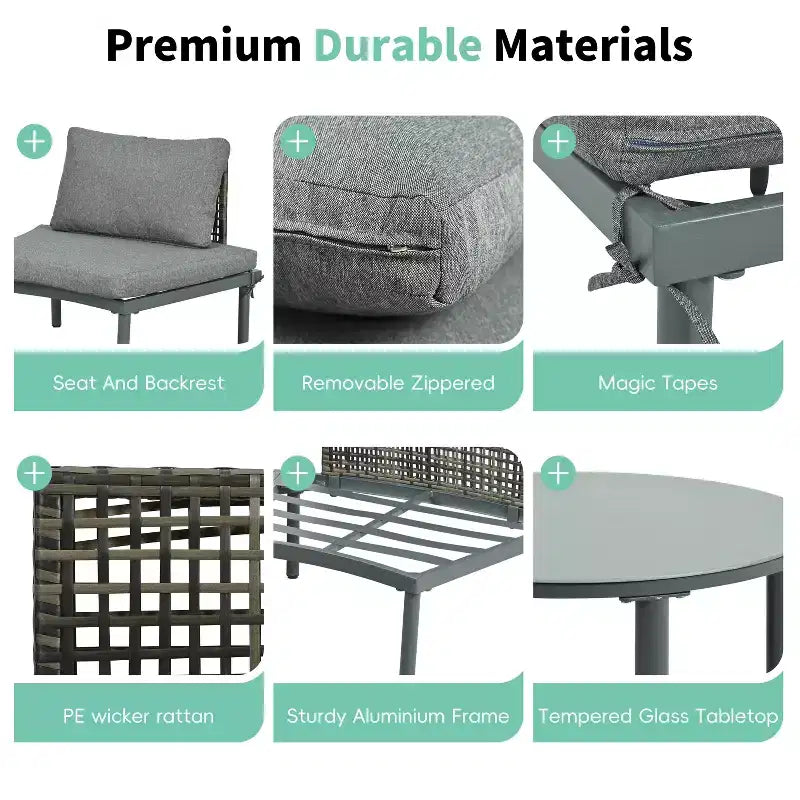 Ensemble de canapé de patio 6 ou 8 pièces, demi-lune, pour l'extérieur, avec 2 tables basses, oreillers, coussins, rotin PE, beige/gris-ModernLuxe