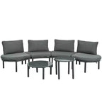 Ensemble de canapé de patio 6 ou 8 pièces, demi-lune, pour l'extérieur, avec 2 tables basses, oreillers, coussins, rotin PE, beige/gris-ModernLuxe