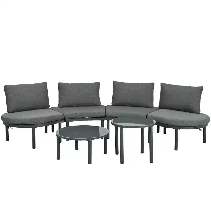 Ensemble de canapé de patio 6 ou 8 pièces, demi-lune, pour l'extérieur, avec 2 tables basses, oreillers, coussins, rotin PE, beige/gris-ModernLuxe