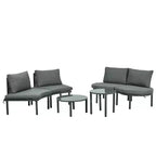 Ensemble de canapé de patio 6 ou 8 pièces, demi-lune, pour l'extérieur, avec 2 tables basses, oreillers, coussins, rotin PE, beige/gris-ModernLuxe