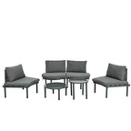 Ensemble de canapé de patio 6 ou 8 pièces, demi-lune, pour l'extérieur, avec 2 tables basses, oreillers, coussins, rotin PE, beige/gris-ModernLuxe