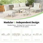Ensemble de canapé de patio 6 ou 8 pièces, demi-lune, pour l'extérieur, avec 2 tables basses, oreillers, coussins, rotin PE, beige/gris-ModernLuxe