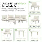 Ensemble de canapé de patio 6 ou 8 pièces, demi-lune, pour l'extérieur, avec 2 tables basses, oreillers, coussins, rotin PE, beige/gris-ModernLuxe