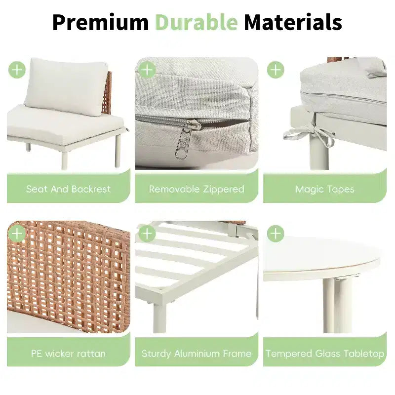 Ensemble de canapé de patio 6 ou 8 pièces, demi-lune, pour l'extérieur, avec 2 tables basses, oreillers, coussins, rotin PE, beige/gris-ModernLuxe