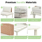 Ensemble de canapé de patio 6 ou 8 pièces, demi-lune, pour l'extérieur, avec 2 tables basses, oreillers, coussins, rotin PE, beige/gris-ModernLuxe