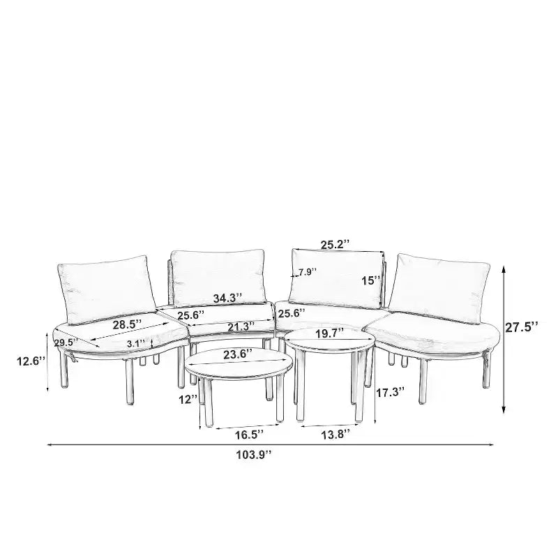 Ensemble de canapé de patio 6 ou 8 pièces, demi-lune, pour l'extérieur, avec 2 tables basses, oreillers, coussins, rotin PE, beige/gris-ModernLuxe