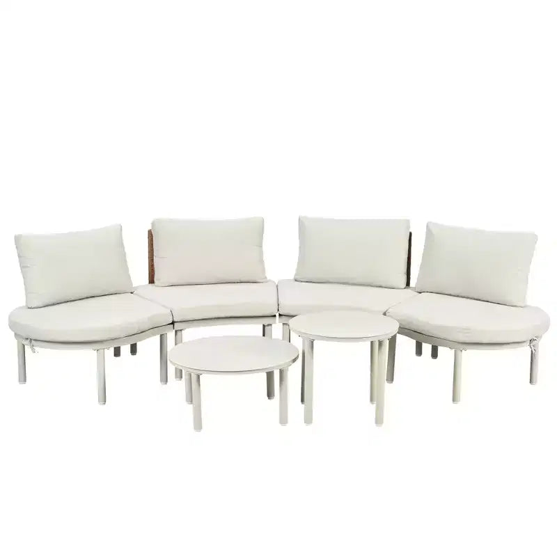 Ensemble de canapé de patio 6 ou 8 pièces, demi-lune, pour l'extérieur, avec 2 tables basses, oreillers, coussins, rotin PE, beige/gris-ModernLuxe