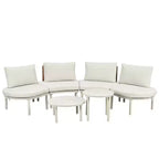 Ensemble de canapé de patio 6 ou 8 pièces, demi-lune, pour l'extérieur, avec 2 tables basses, oreillers, coussins, rotin PE, beige/gris-ModernLuxe