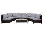 Whisen Pieces Outdoor PE Rattan Wicker Sofa Set, Patio Half-Moon Sofa Set with Tempered Glass Table