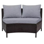 Whisen Pieces Outdoor PE Rattan Wicker Sofa Set, Patio Half-Moon Sofa Set with Tempered Glass Table