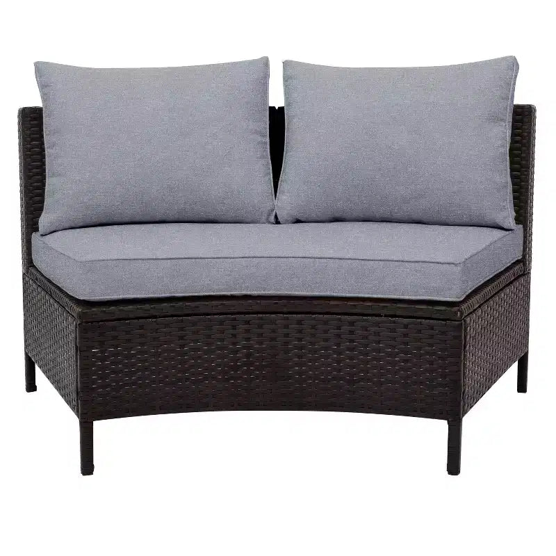 Whisen Pieces Outdoor PE Rattan Wicker Sofa Set, Patio Half-Moon Sofa Set with Tempered Glass Table