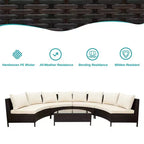 Whisen Pieces Outdoor PE Rattan Wicker Sofa Set, Patio Half-Moon Sofa Set with Tempered Glass Table