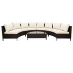 Whisen Pieces Outdoor PE Rattan Wicker Sofa Set, Patio Half-Moon Sofa Set with Tempered Glass Table