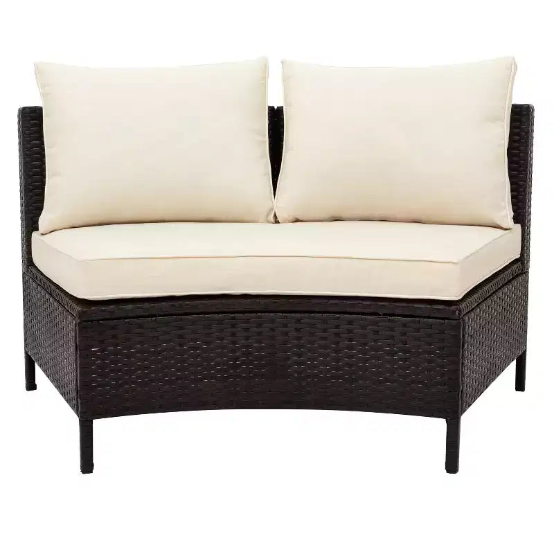 Whisen Pieces Outdoor PE Rattan Wicker Sofa Set, Patio Half-Moon Sofa Set with Tempered Glass Table