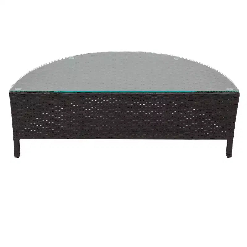 Whisen Pieces Outdoor PE Rattan Wicker Sofa Set, Patio Half-Moon Sofa Set with Tempered Glass Table