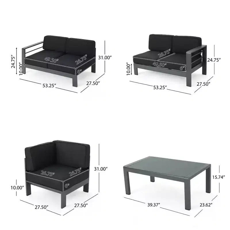 Christopher Knight Home Cape Coral Outdoor V-Shape Aluminum 5 Seater Sectional Sofa Set with Water-Resistant Cushions