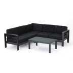 Christopher Knight Home Cape Coral Outdoor V-Shape Aluminum 5 Seater Sectional Sofa Set with Water-Resistant Cushions
