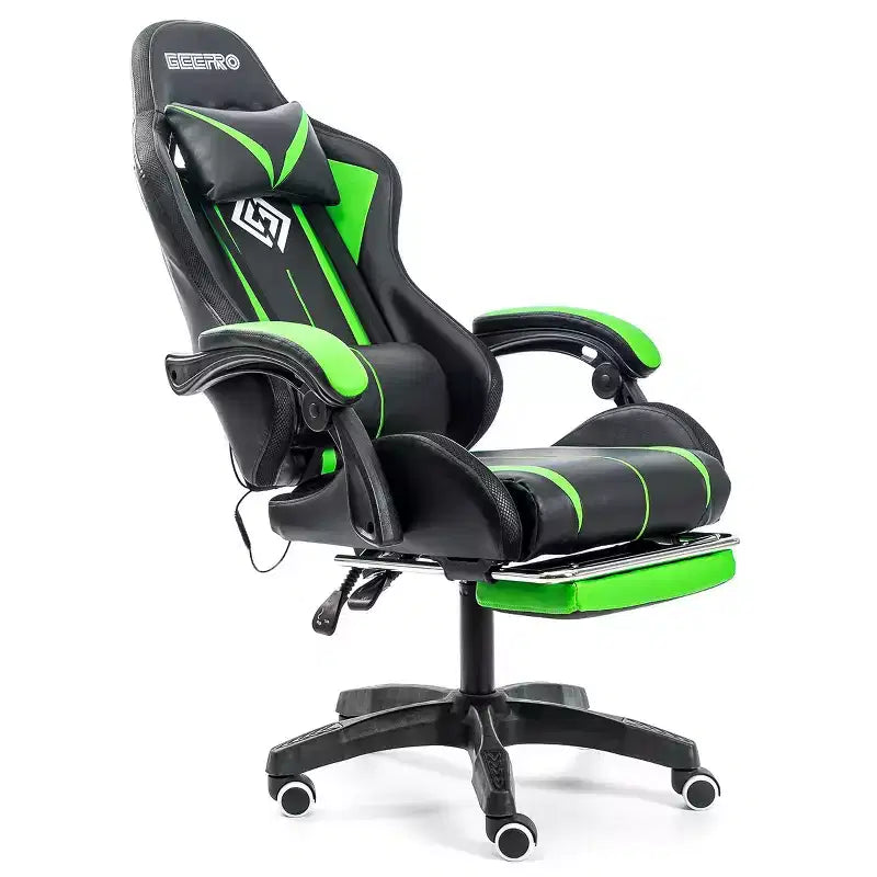 Hoffree Comfort Massage Racing Gaming Chair Ergonomic Office PC Chair with Footrest & RGB Light