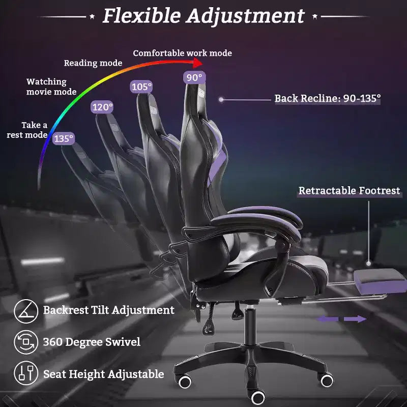 Hoffree Comfort Massage Racing Gaming Chair Ergonomic Office PC Chair with Footrest & RGB Light