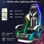 Hoffree Comfort Massage Racing Gaming Chair Ergonomic Office PC Chair with Footrest & RGB Light