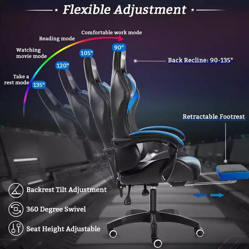 Hoffree Comfort Massage Racing Gaming Chair Ergonomic Office PC Chair with Footrest & RGB Light