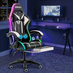 Hoffree Comfort Massage Racing Gaming Chair Ergonomic Office PC Chair with Footrest & RGB Light
