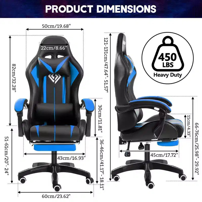 Hoffree Comfort Massage Racing Gaming Chair Ergonomic Office PC Chair with Footrest & RGB Light