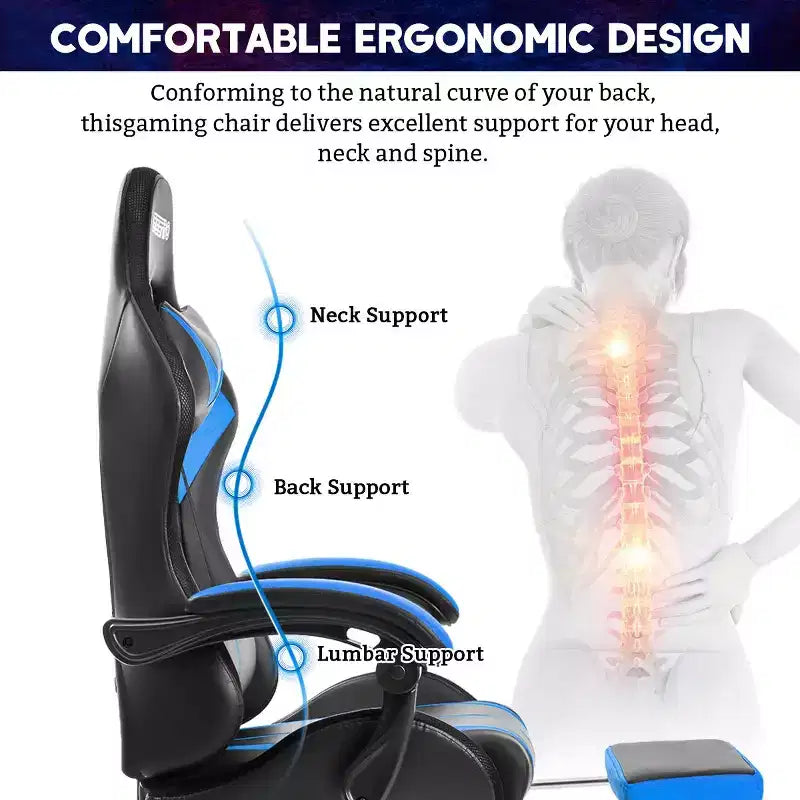 Hoffree Comfort Massage Racing Gaming Chair Ergonomic Office PC Chair with Footrest & RGB Light
