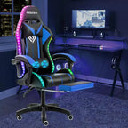 Hoffree Comfort Massage Racing Gaming Chair Ergonomic Office PC Chair with Footrest & RGB Light