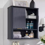 Bathroom Wall Cabinet with Sliding Door, Wood Hanging Cabinet with Adjustable Shelf & Faux Marble Top, Over The Toilet, Bathroom Cabinet