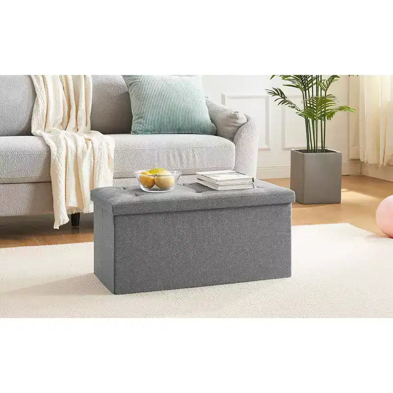 VECELO 46/30/15/11.8 Folding Storage Ottoman Bench, Storage Chest, Linen Fabric Foot Rest Stool, Storage Footstools, Folding Storage Ottoman