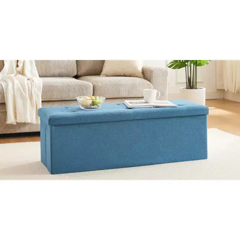 VECELO 46/30/15/11.8 Folding Storage Ottoman Bench, Storage Chest, Linen Fabric Foot Rest Stool, Storage Footstools, Folding Storage Ottoman