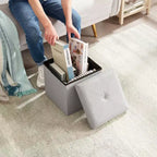 VECELO 46/30/15/11.8 Folding Storage Ottoman Bench, Storage Chest, Linen Fabric Foot Rest Stool, Storage Footstools, Folding Storage Ottoman