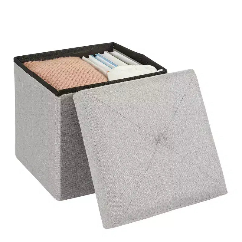 VECELO 46/30/15/11.8 Folding Storage Ottoman Bench, Storage Chest, Linen Fabric Foot Rest Stool, Storage Footstools, Folding Storage Ottoman