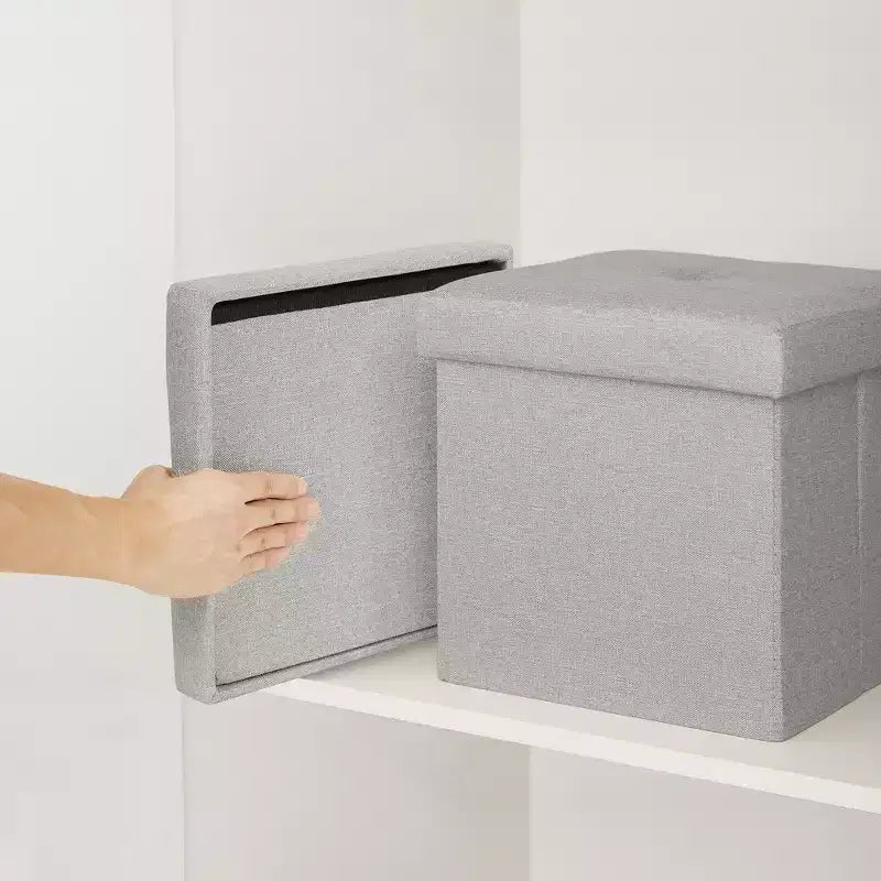 VECELO 46/30/15/11.8 Folding Storage Ottoman Bench, Storage Chest, Linen Fabric Foot Rest Stool, Storage Footstools, Folding Storage Ottoman