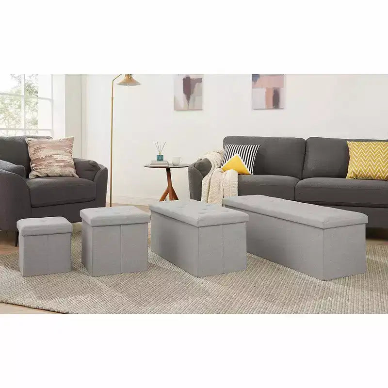VECELO 46/30/15/11.8 Folding Storage Ottoman Bench, Storage Chest, Linen Fabric Foot Rest Stool, Storage Footstools, Folding Storage Ottoman