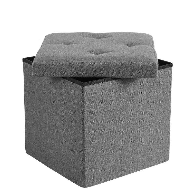 VECELO 46/30/15/11.8 Folding Storage Ottoman Bench, Storage Chest, Linen Fabric Foot Rest Stool, Storage Footstools, Folding Storage Ottoman