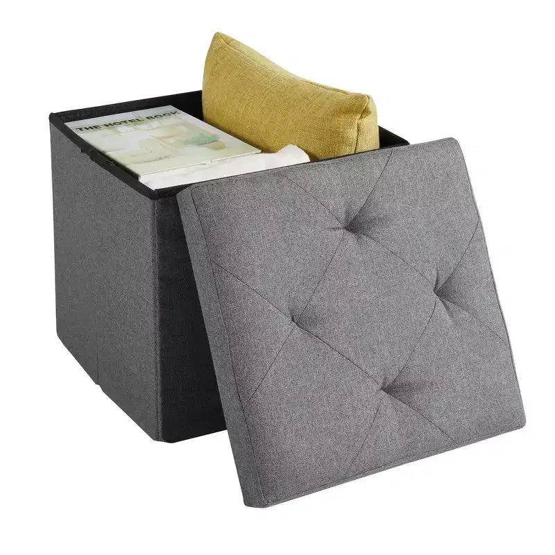 VECELO 46/30/15/11.8 Folding Storage Ottoman Bench, Storage Chest, Linen Fabric Foot Rest Stool, Storage Footstools, Folding Storage Ottoman