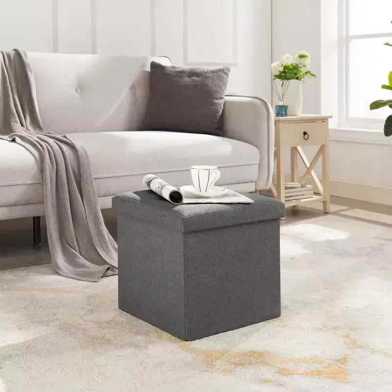VECELO 46/30/15/11.8 Folding Storage Ottoman Bench, Storage Chest, Linen Fabric Foot Rest Stool, Storage Footstools, Folding Storage Ottoman