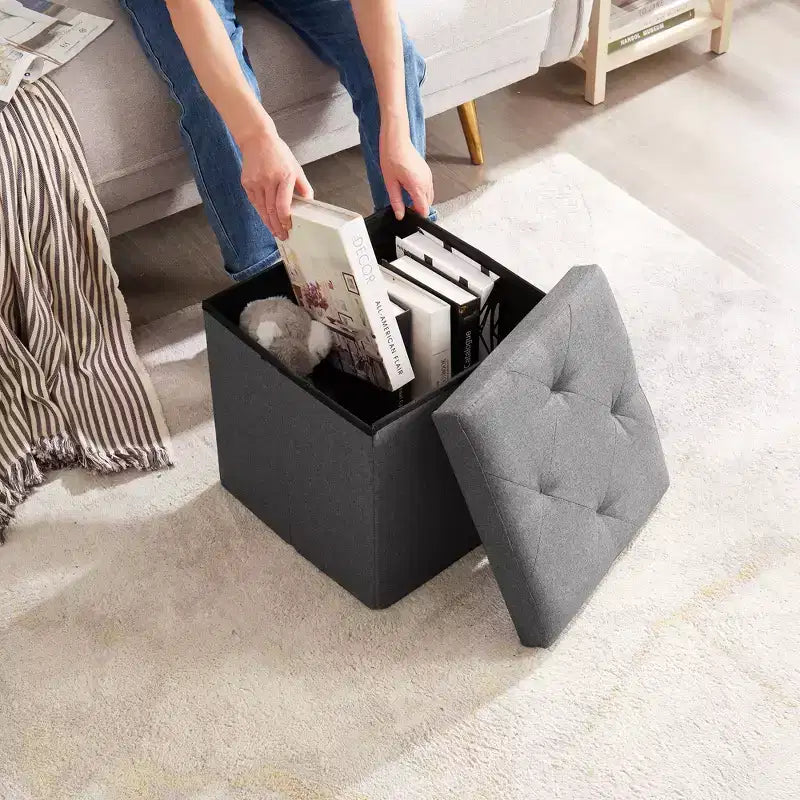VECELO 46/30/15/11.8 Folding Storage Ottoman Bench, Storage Chest, Linen Fabric Foot Rest Stool, Storage Footstools, Folding Storage Ottoman