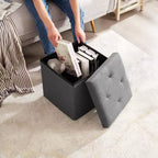 VECELO 46/30/15/11.8 Folding Storage Ottoman Bench, Storage Chest, Linen Fabric Foot Rest Stool, Storage Footstools, Folding Storage Ottoman